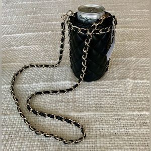 White House Black Market Vegan Quilted Leather Drink Holder Purse w/ Chain Strap